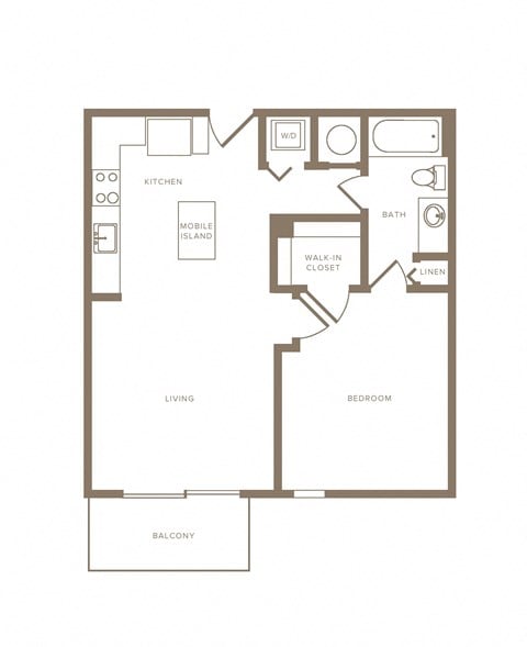 Floor plan for 1 bed, 1 bath, 682 sqft